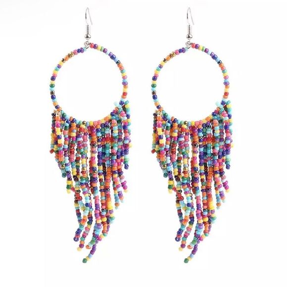 Jewelry - Chandelier Bohemian Multicolor Beaded Earrings 6” inch Long